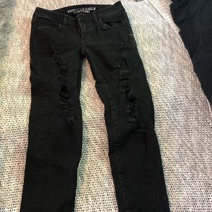 American Eagle distressed black cropped jeggings.